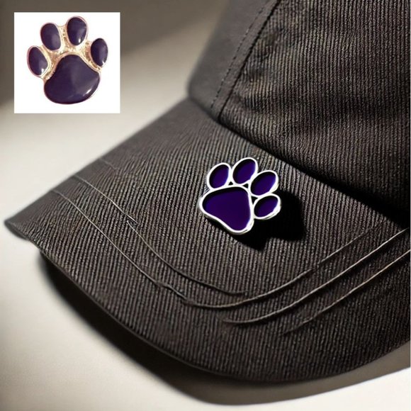 Silver and Purple Paw Print Lapel Pin With Clutch Back 1 inch - Picture 5 of 8